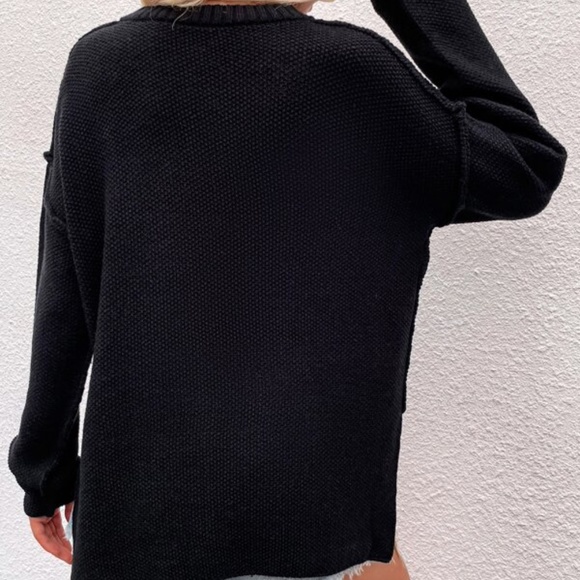 Black Button up Knit Oversized Sweater Top Minimalist - Picture 2 of 10